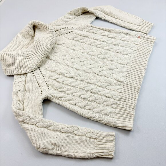 VOLCOM Cable Knit Sweater Small Cowl Neck Soft Cozy Plush Fall Winter Ivory - Picture 2 of 9
